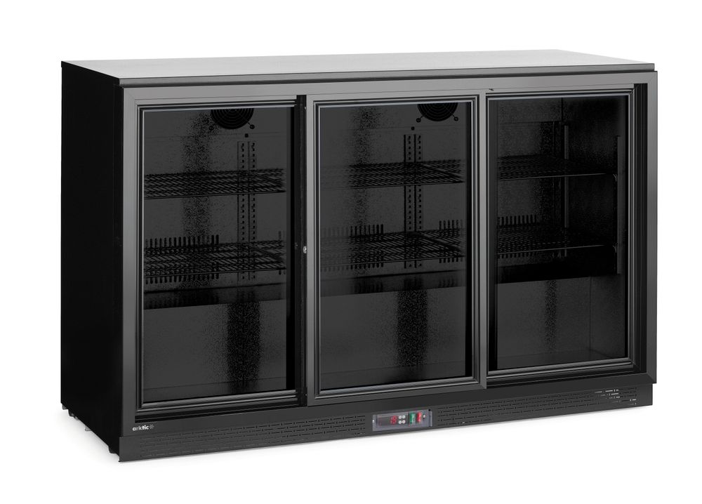 Arktic Backbar Koelkast met drie schuifdeuren | 308 Liter | Zwart | 230V / 160W | 1350×520×(h)865 mm