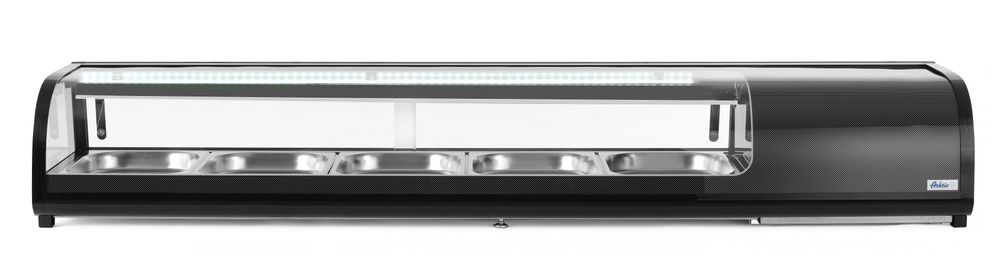 Sushi display | Arktic | Capaciteit: 5x GN 1/2 (H)40 mm (containers inbegrepen) | Zwart | 220-240V/190W | 1800x420x(H)265mm