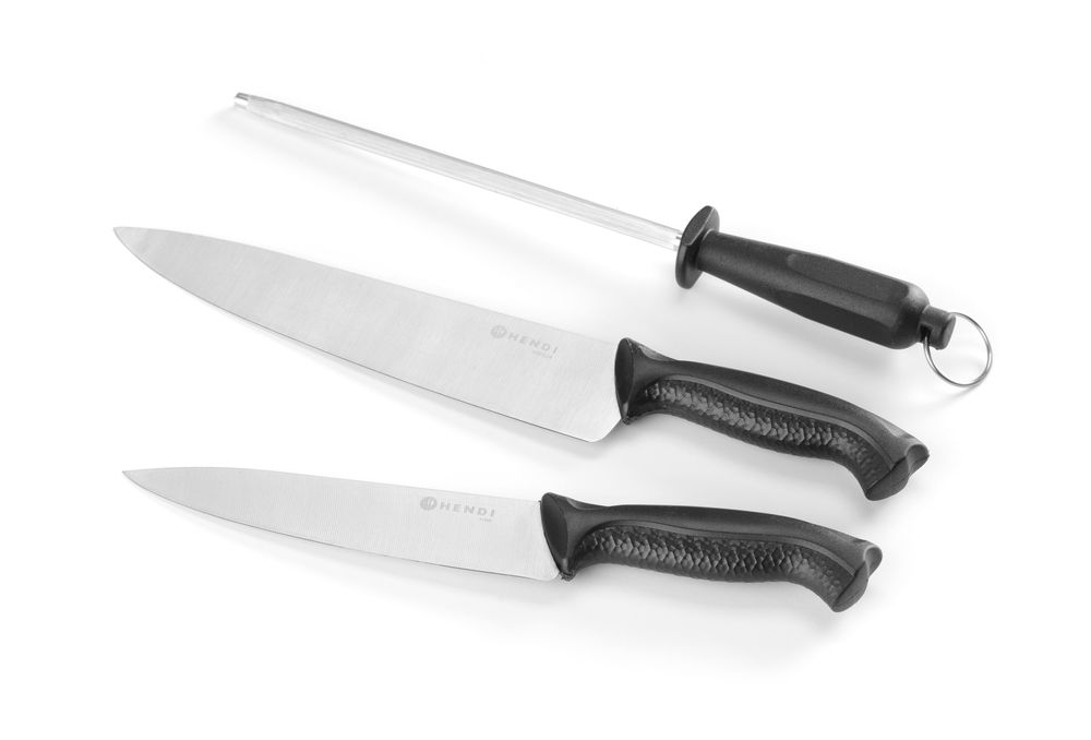 Messenset en slijpsteen | HENDI | Zwart | (L)380mm