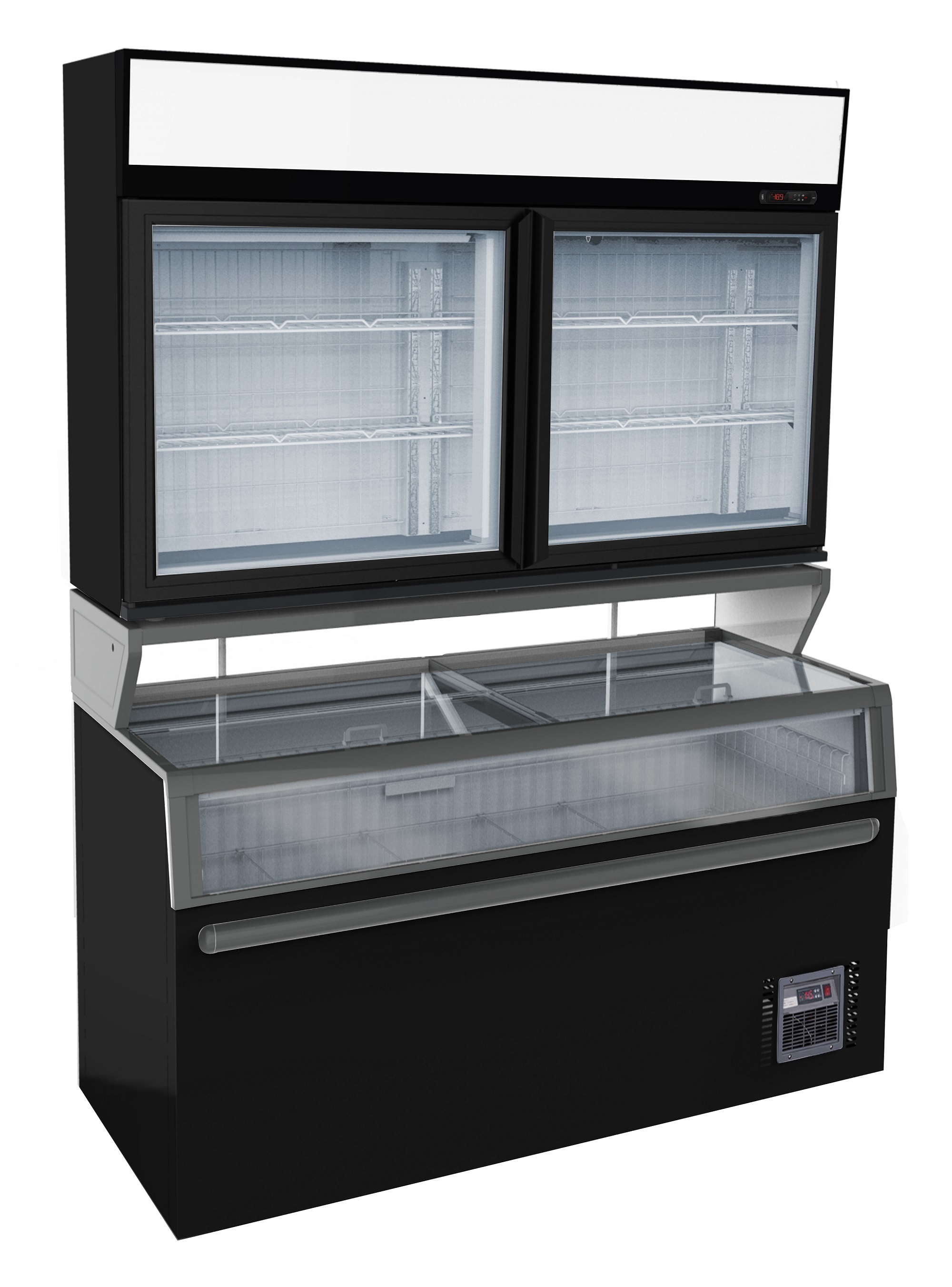 Wandvrieskast Zwart 2 Glasdeuren