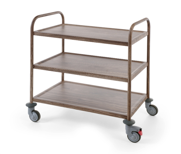 Hendi Serveerwagen 3 bladen (83x51 cm) rvs - donker eiken