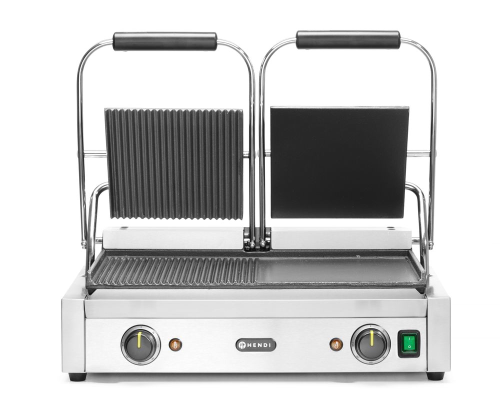 Contactgrill - dubbele versie | HENDI | half glad | half geribd | 230V/3600W | 570x375x(H)216mm