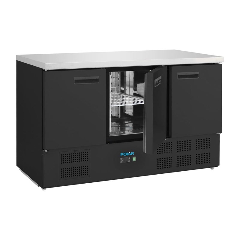 Polar G-Series 3-deurs koelwerkbank zwart 400L | PG023 | 70x137x87,5(H)cm