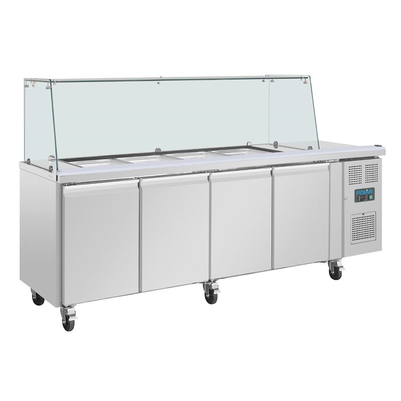Polar U-serie vierdeurs saladette met vierkant kuchscherm | UA019 | 70x223x136(H)cm